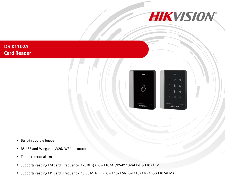 Thiết Bị Đọc Thẻ Hikvision DS-K1102AEMK