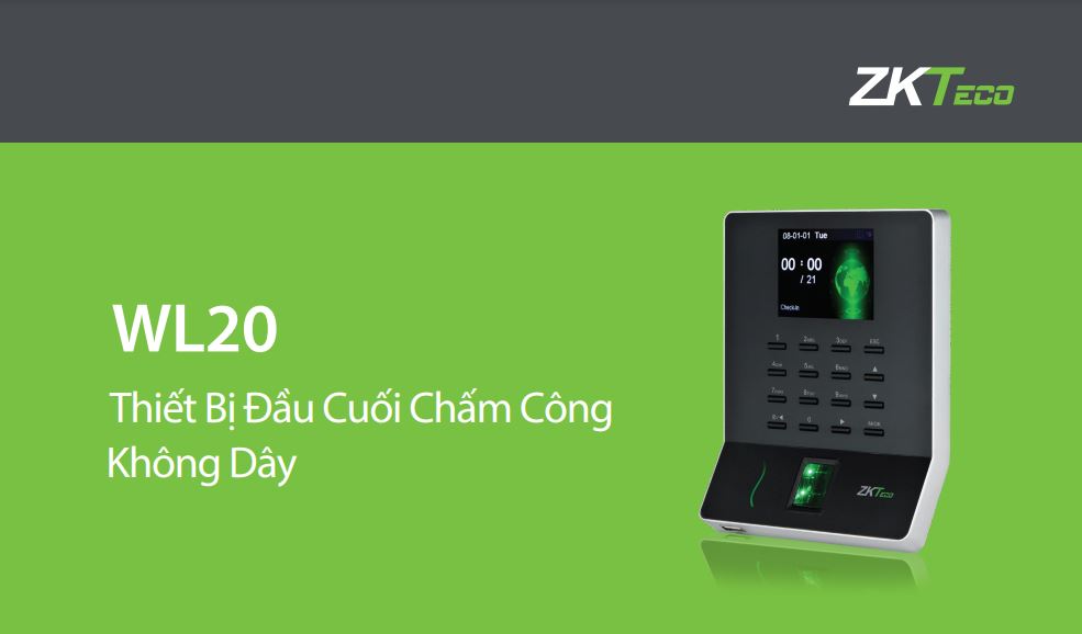 Máy chấm công vân tay hỗ trợ Wifi không dây ZKTeco WL20