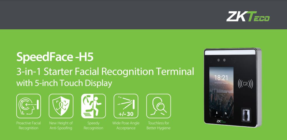 Máy chấm công khuôn mặt thẻ từ ZKTeco SpeedFace-H5