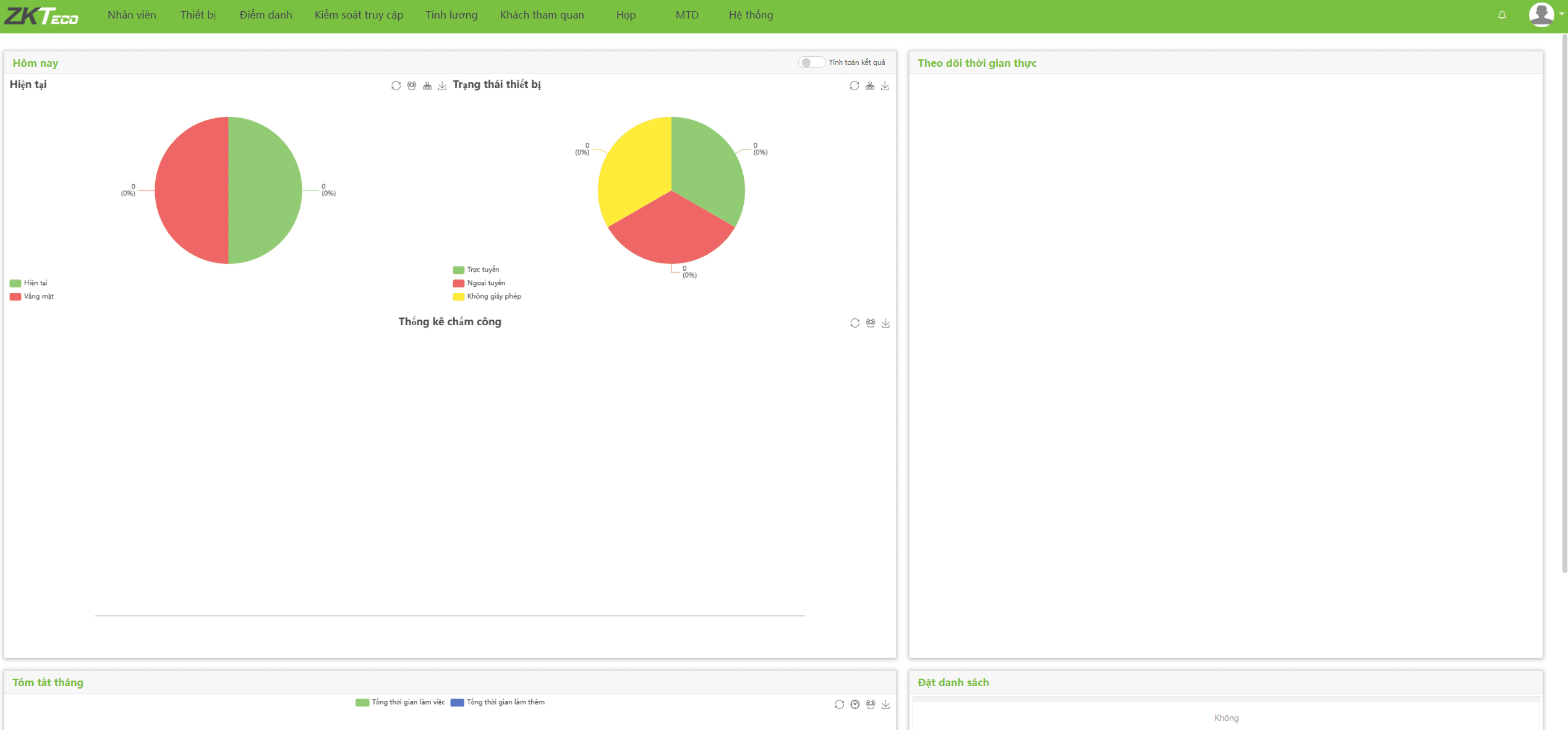 Giao diện phần mềm quản lý tập trung ZKTeco BioTime