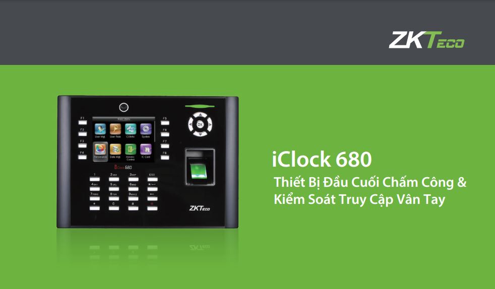 Máy chấm công vân tay cảm biến quang học ZKTeco iClock 680