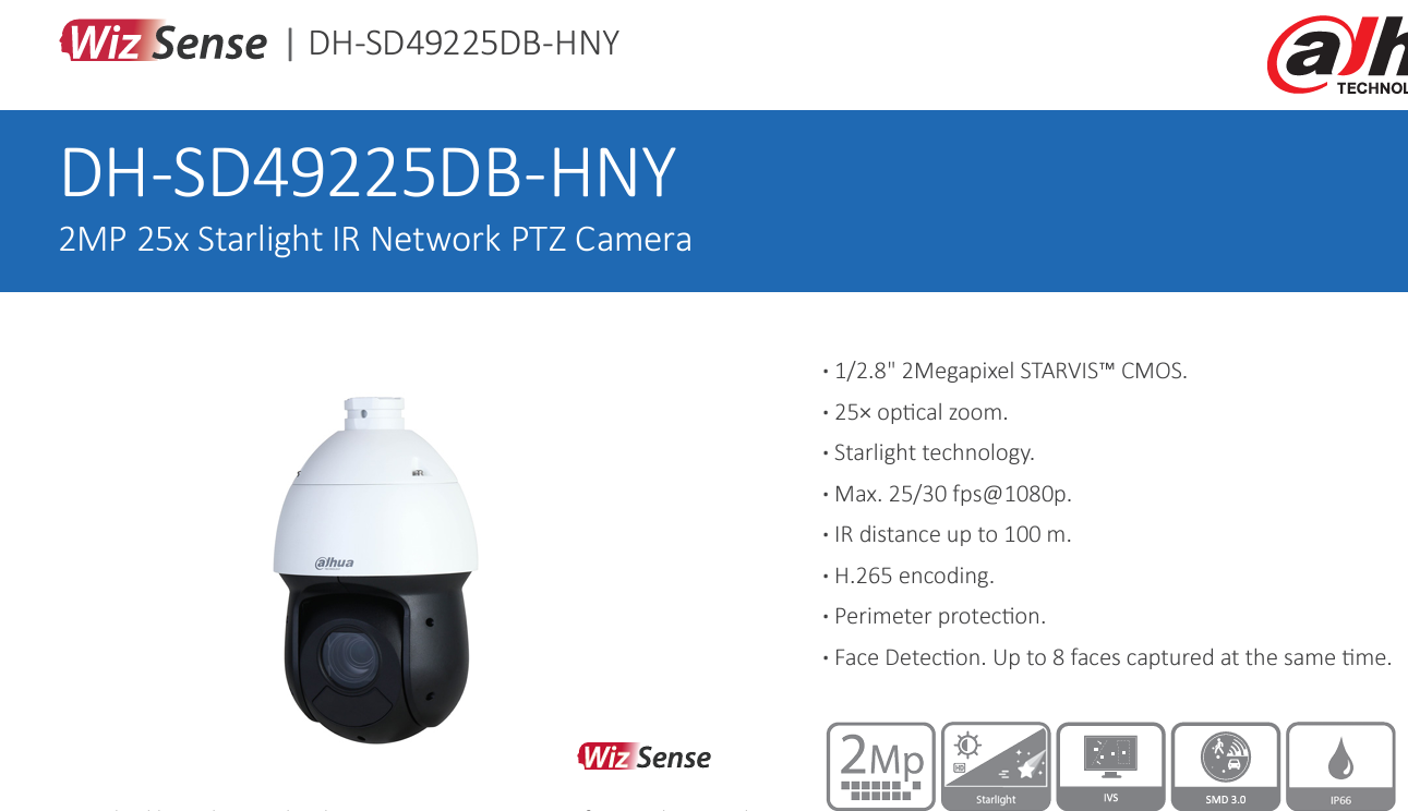 DH-SD49225DB-HNY là dòng camera PTZ thông minh, tích hợp trí tuệ nhân tạo AI và thuật toán deep learning