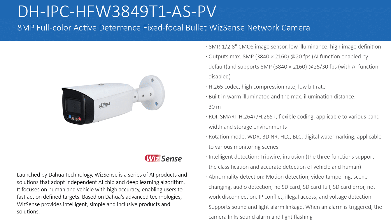 DH-IPC-HFW3849T1-AS-PV (8MP) là giải pháp giám sát an ninh thông minh