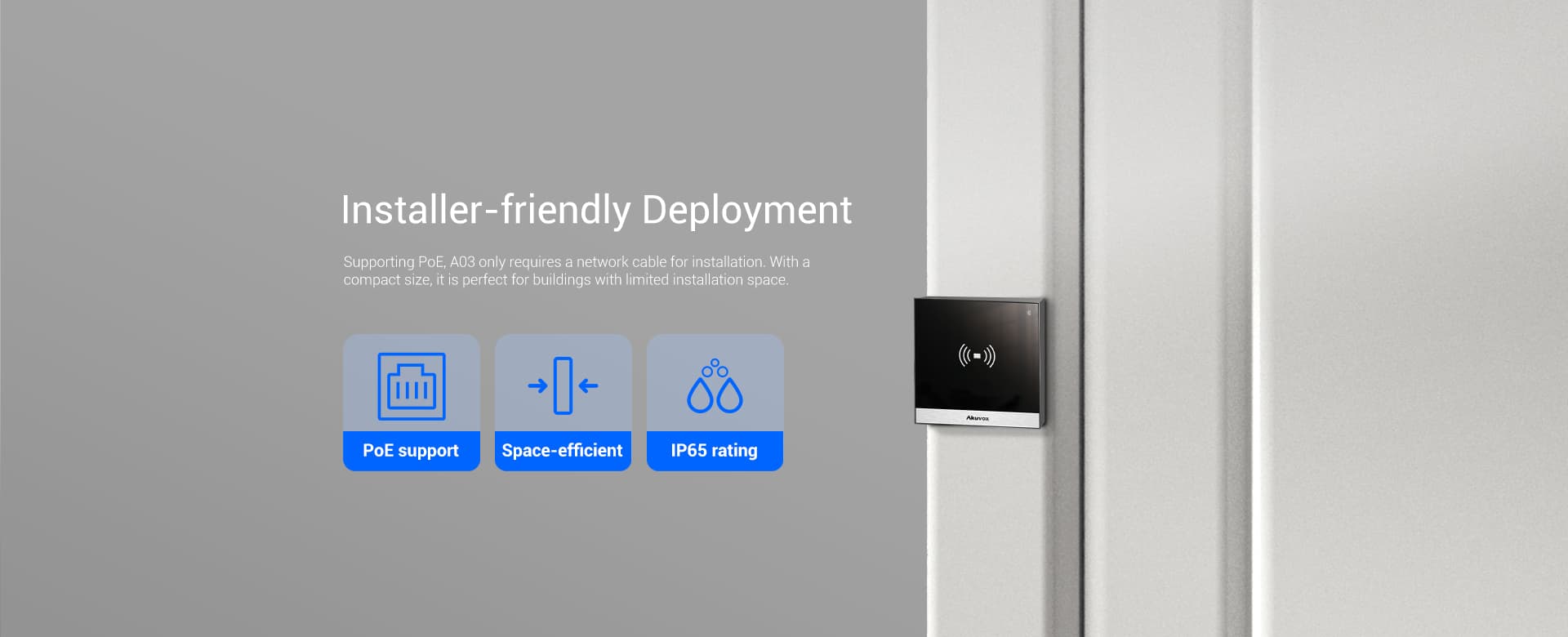 Thiết Bị Kiểm Soát Cửa Akuvox A03 – Đầu Đọc Thẻ Từ RFID, Hỗ Trợ NFC, Tích Hợp Bluetooth, Nguồn PoE