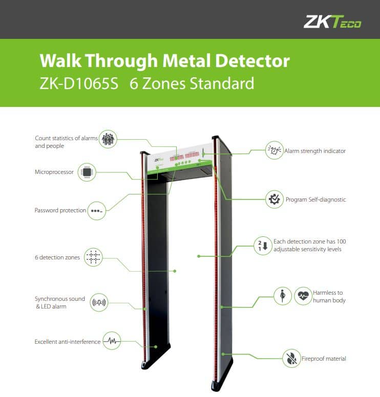Cổng Dò Kim Loại ZKTeco ZK-D1065S - 6 Vùng Phát Hiện, Kiểm Soát Nghiêm Ngặt