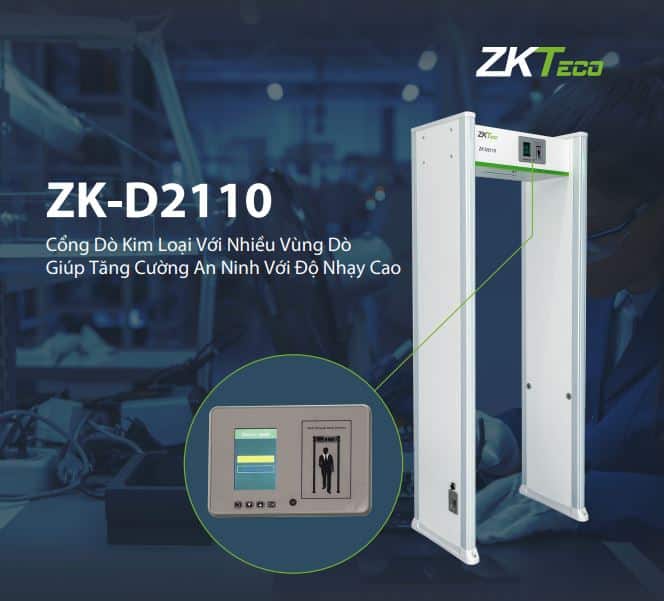 Cổng Dò Kim Loại ZKTeco ZK-D2110 - Công Nghệ Phát Hiện Kim Loại Chính Xác, 11 Vùng Phát Hiện