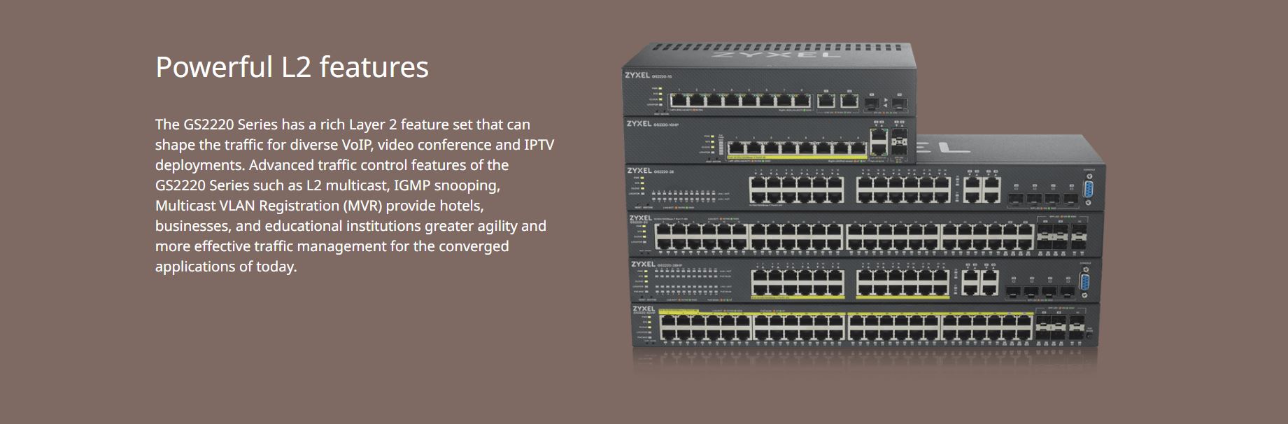 Switch Zyxel GS2220-10HP - Bộ Chuyển Mạch 8 Port PoE Gigabit, 2 Port Gigabit Combo, Switch Layer 2+ Managed 180W