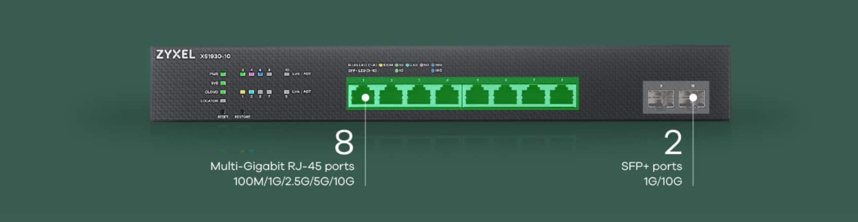 Switch Zyxel XS1930-10 - Bộ Chuyển Mạch 8 Port Multi-Gigabit, 2 Port SFP+ 10G Uplink, Switch Lite-L3 Smart Managed