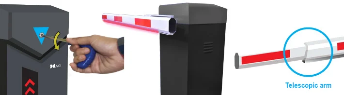 Cơ chế mở khóa khẩn cấp & cánh tay chắn telescopic của Barrier MAG BG657