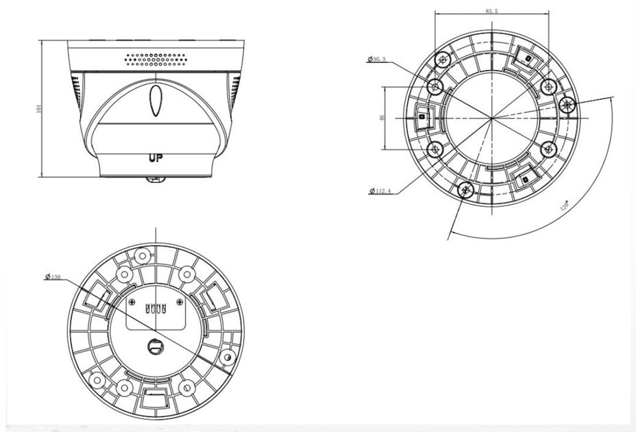 Thiết kế và kích thước lắp đặt của Camera Hikfire HF-VR343 4MP
