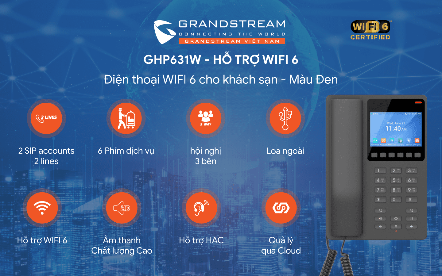 Điện thoại IP Wifi khách sạn GHP631W