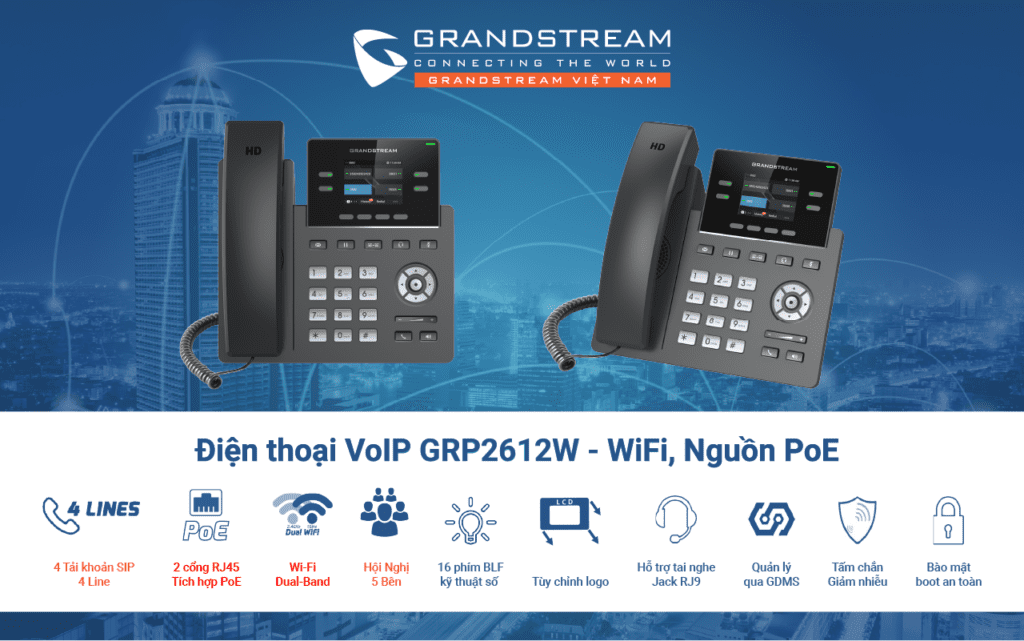 Điện thoại IP WiFi GRP2612W 4 tài khoản SIP