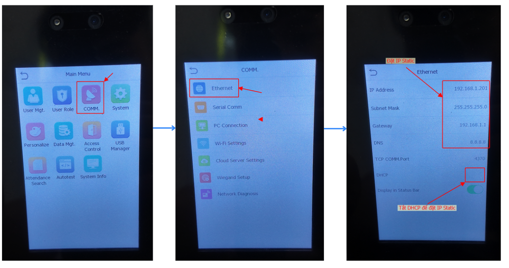 Đặt IP Static cho thiết bị ZKTeco
