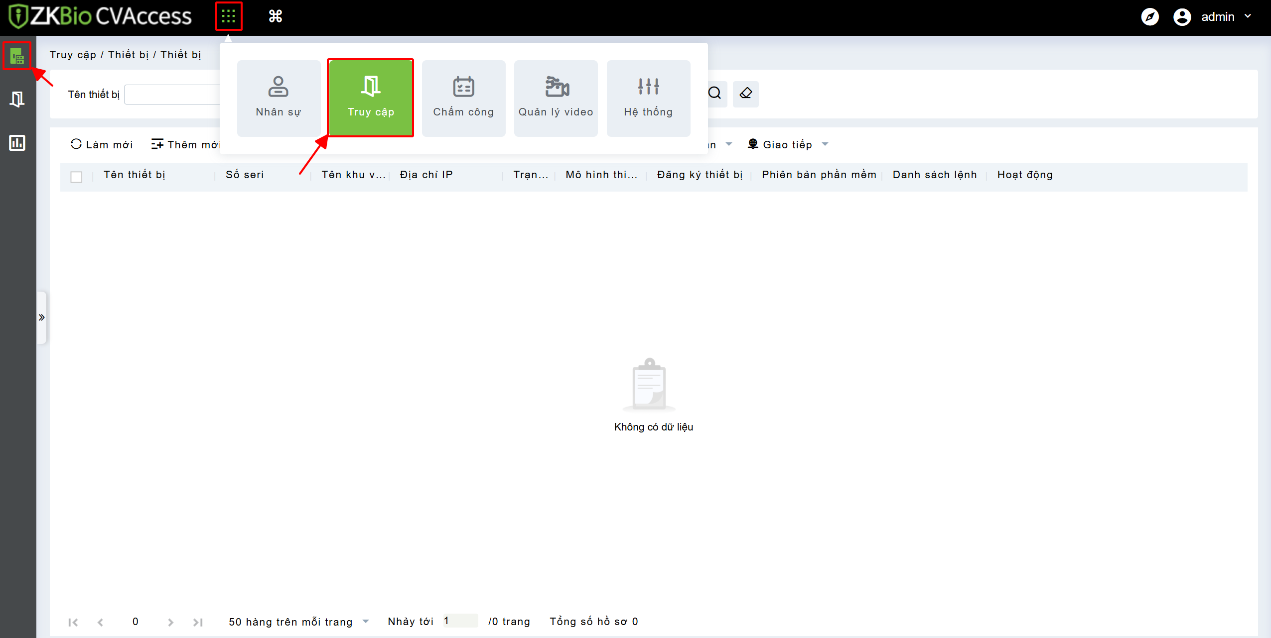 Chọn truy cập để thêm thiết bị mới