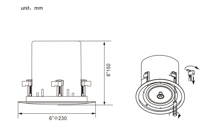 Kích thước sản phẩm Loa Spon NAC-112C loa âm trần 30W