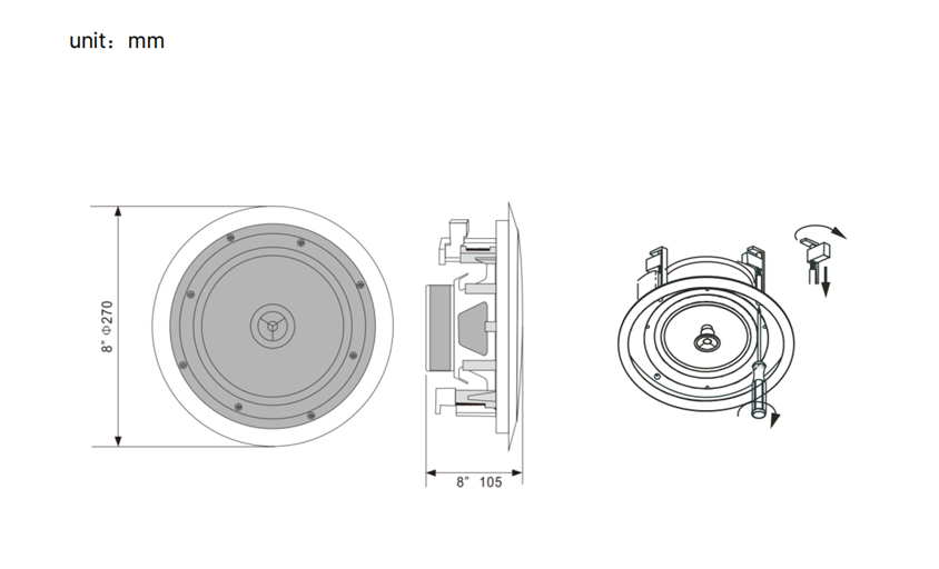 Kích thước Loa Spon NAC-113 270mm – Loa Âm Trần 40W