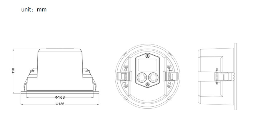 Kích thước lắp đặt loa âm trần Spon NAC-133C