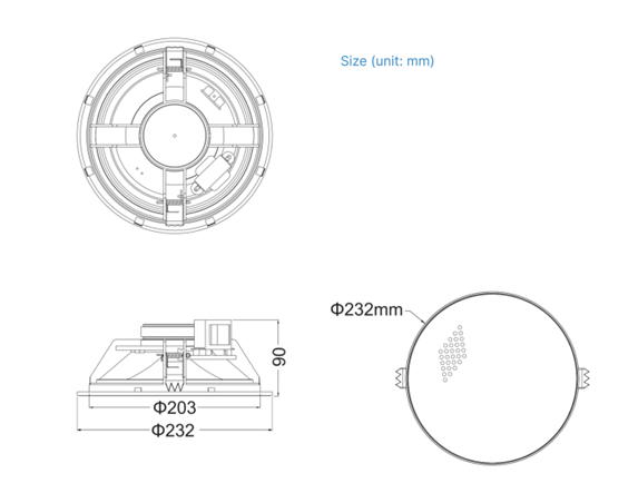 Kích thước lắp đặt loa âm trần Spon NAC-134