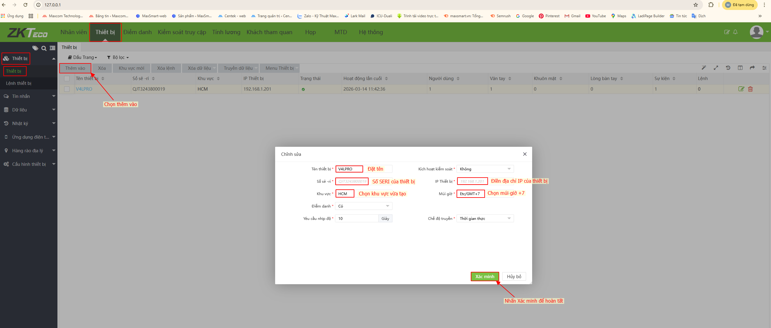 Thêm thiết bị trên phần mềm
